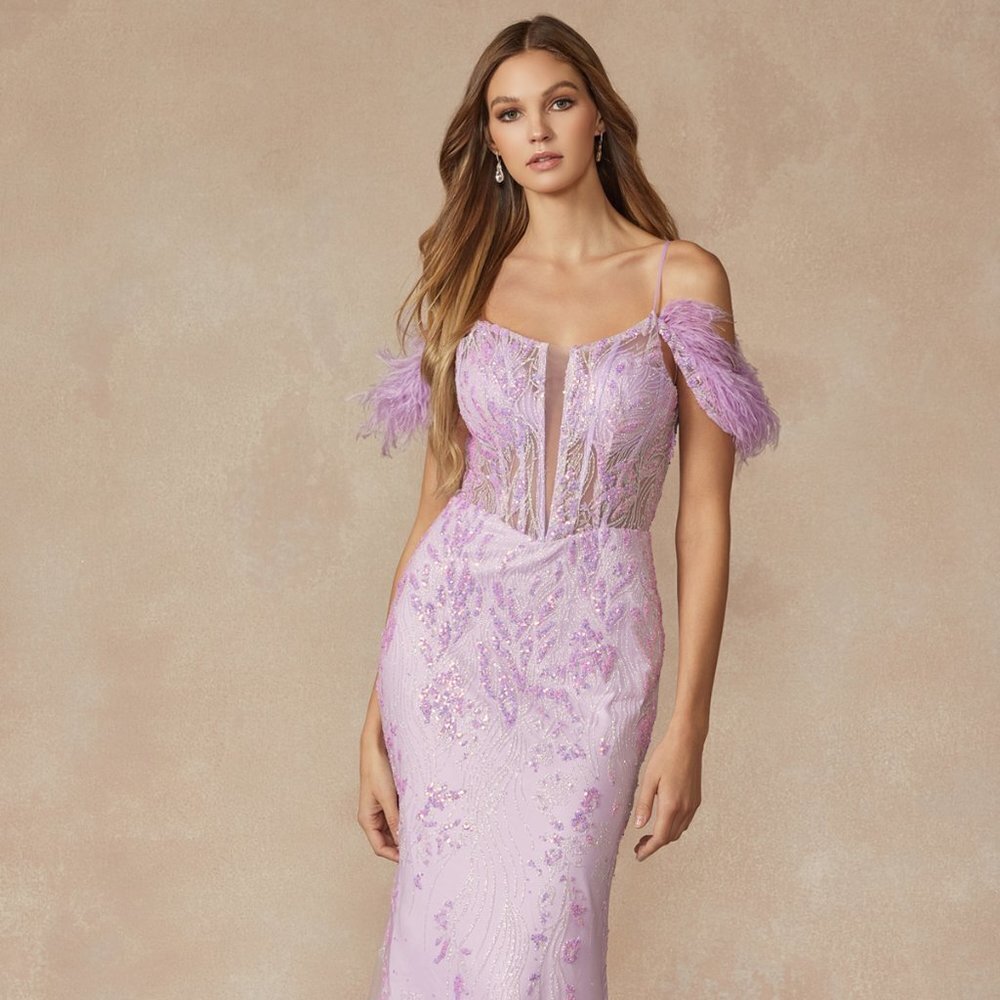 N/A NEW LONG OFF SHOULDER SLEEVELESS SHEATH DRESS EMBROIDERED WITH SEQUINS 288